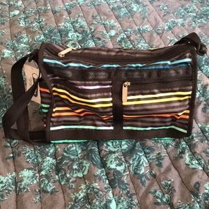 Brand NWT LeSportac striped shoulder satchel bag